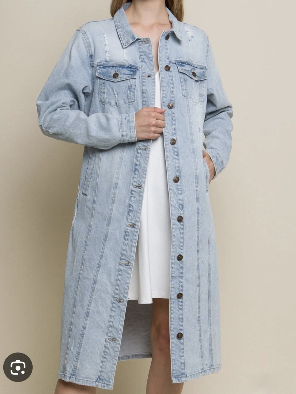 Love Tree Long Light denim Jean Jacket duster Western Disstressed